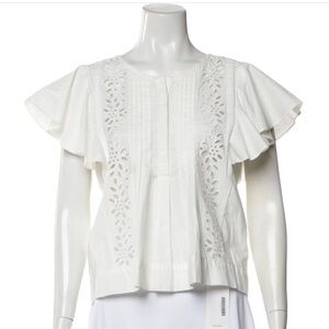 Secret Mission White Flutter Sleeve Eyelet Top Size XS